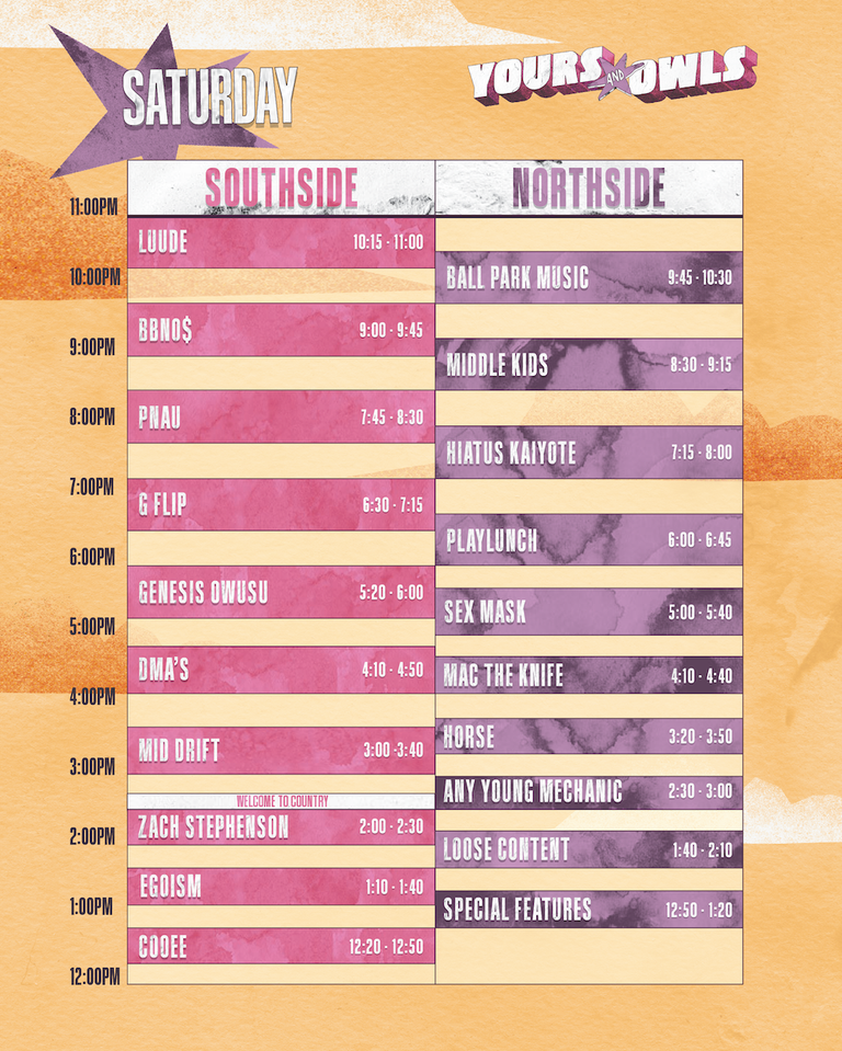 Yours & Owls 2026 Festival Set Times